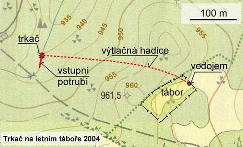 Mapa okoli tabora s umistenim trkace